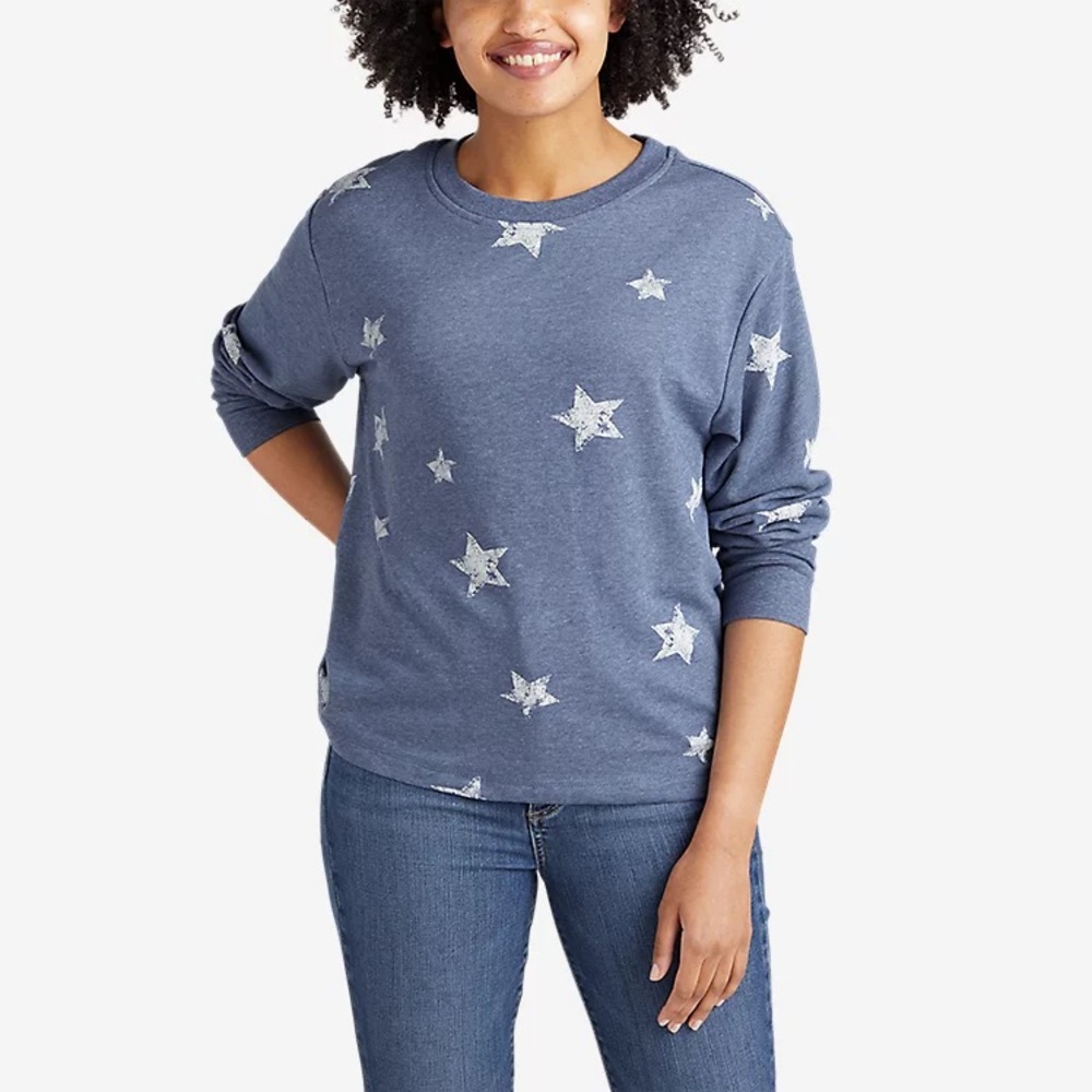 Eddie Bauer West Sound Terry Raw-Hem Sweatshirt - Star Print